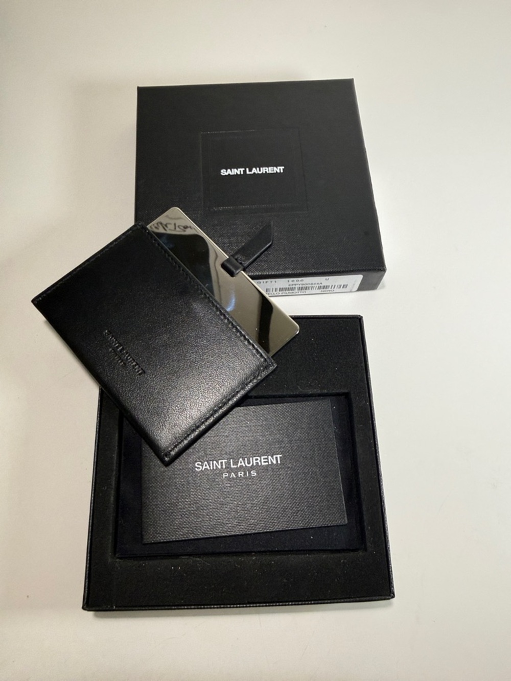 Saint Laurent Black Leather Slim Card Holder with Mirror Holder in Branded Box